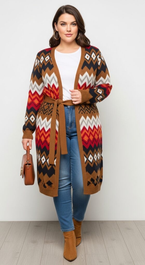 12 Plus Size Autumn Outfits for Effortless Style and Confidence 10 The Statement Cardigan Ensemble