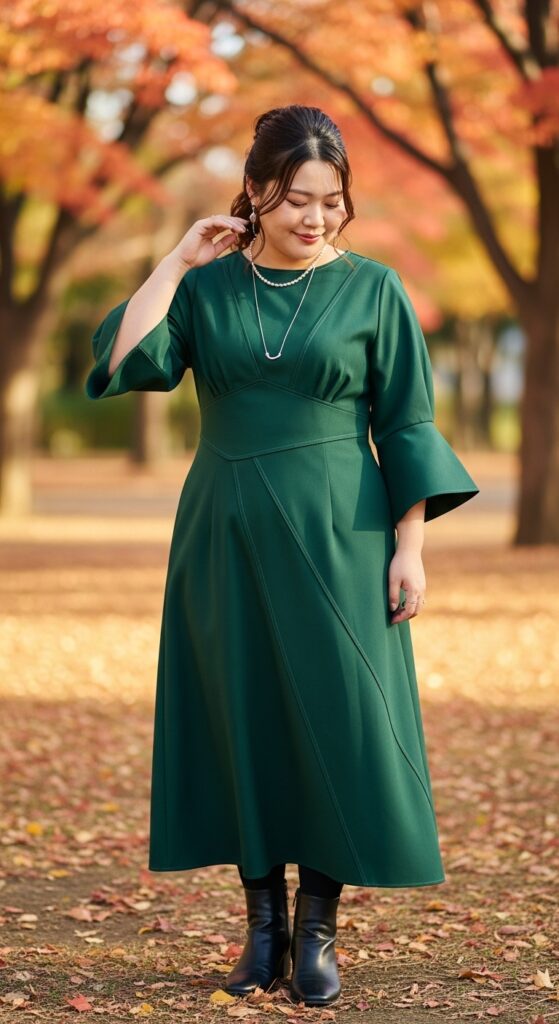 12 Plus Size Japanese Autumn Outfits for Effortless Elegance 6 The Structured Dress with Interesting Details
