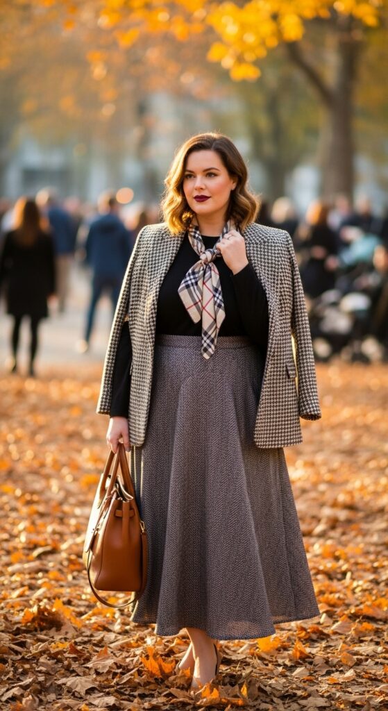 14 Plus Size Autumn Work Outfits for Professional Confidence 13 The Subtle Pattern Mix