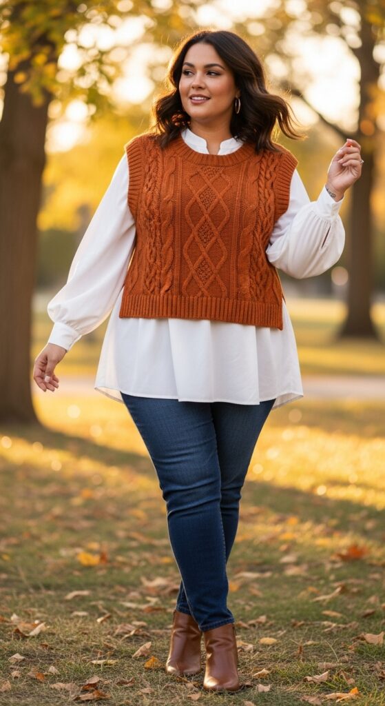 14 Plus Size Early Fall Outfits to Master the Season's First Cozy Vibes 16 The Sweater Vest