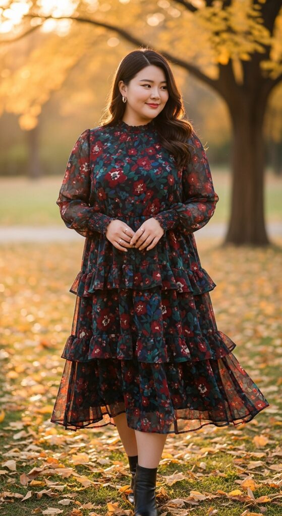 12 Plus Size Korean Autumn Outfits for Modern Curvy Style 8 The Tiered Ruffle Dress