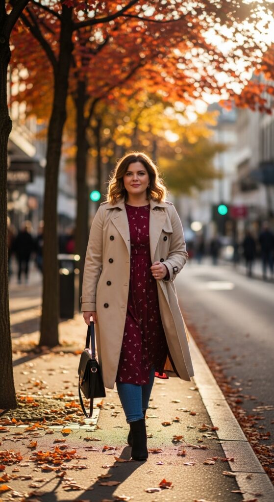 12 Plus Size Autumn Outfits for Effortless Style and Confidence 11 The Trench Coat Classic