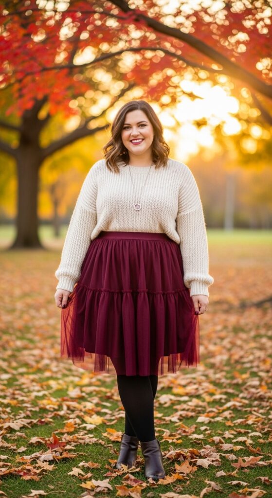12 Plus Size Autumn Skirt Outfits for Effortless Style and Confidence 15 The Tulle Skirt and Sweater