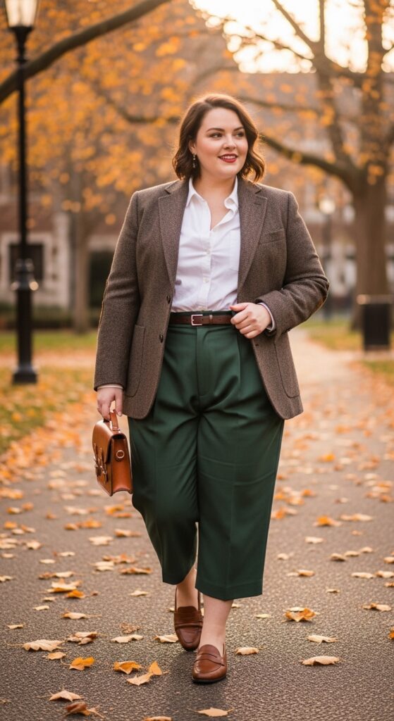 15 Plus Size Aesthetic Autumn Outfits for Expressive Style 7 The Tweed Blazer Ensemble