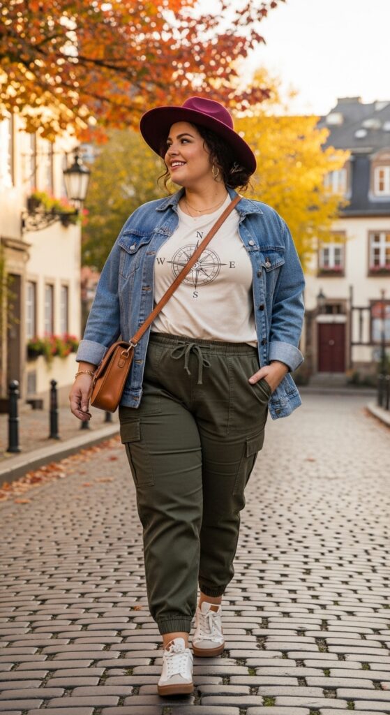 14 Plus Size Fall Travel Outfits for Comfort & Style on the Go 7 The Utility Jogger & Graphic Tee