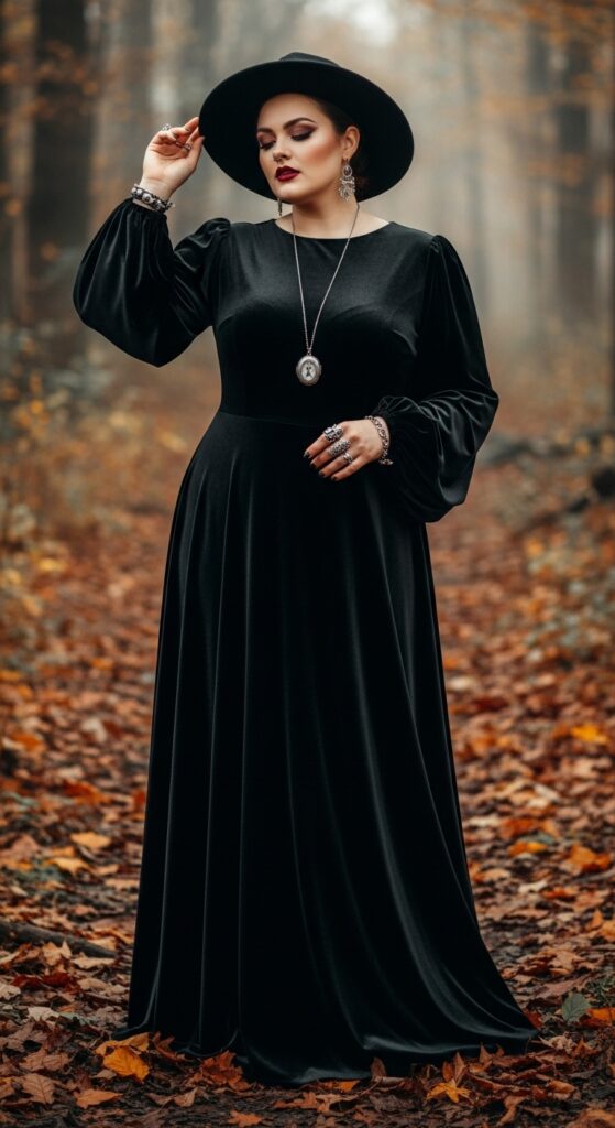 13 Plus Size Goth Fall Outfits for the Confident, Curvy Woman 4 The Velvet Maxi Dress