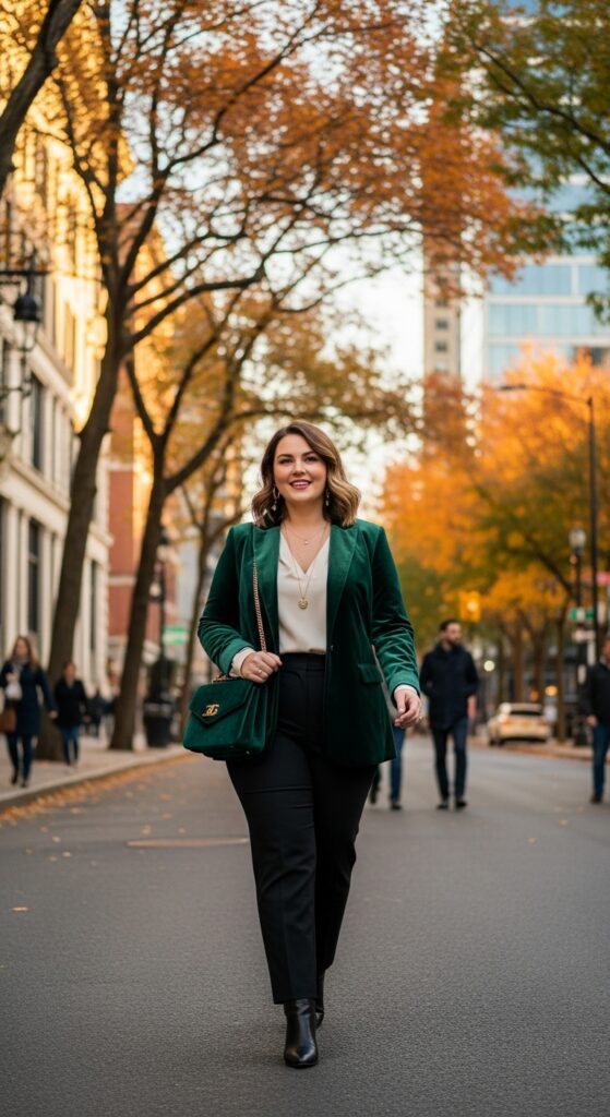 14 Plus Size Autumn Work Outfits for Professional Confidence 14 The Velvet Touch