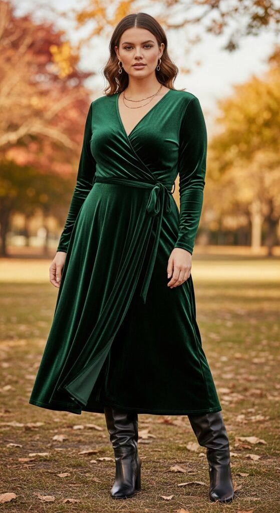 12 Plus Size Autumn Outfits for Effortless Style and Confidence 7 The Velvet Wrap Dress