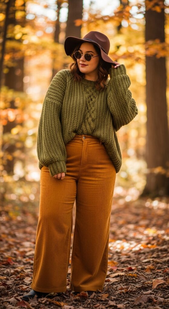 12 Plus Size Fall Alternative Outfits for the Confident, Curvy Woman 9 The Wide-Leg Corduroy and Chunky Knit