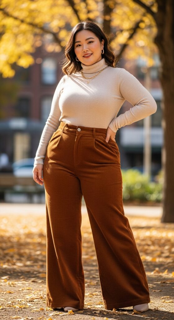 12 Plus Size Korean Autumn Outfits for Modern Curvy Style 11 The Wide-Leg Pants and Fitted Top