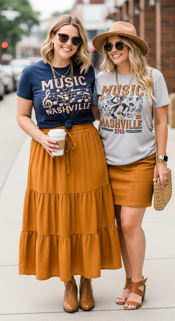 Tiered Midi Skirt and Music Graphic Tee