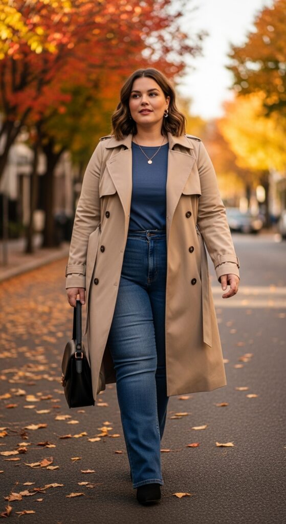 14 Plus Size Simple Fall Outfits Curvy Women Will Love 11 Trench Coat Over Basics