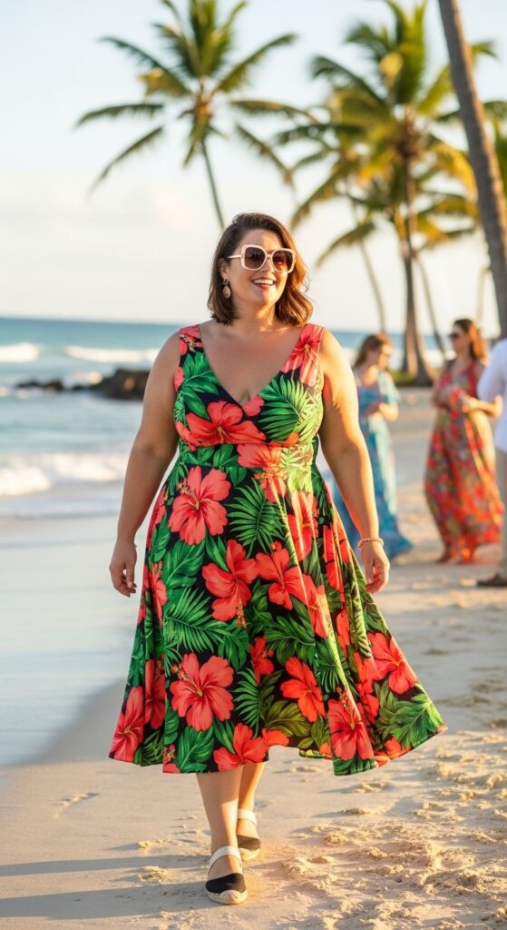 10 Gorgeous Plus Size Floral Wedding Guest Dresses for Curvy Women 6 Tropical Floral Sundress