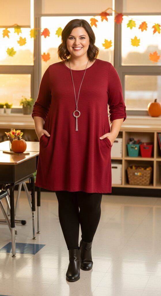 14 Plus Size Fall Teacher Outfits for the Stylish & Savvy Educator 6 Tunic Top & Leggings