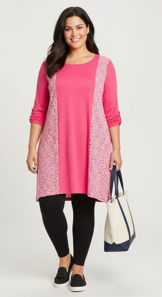 15 Plus Size Summer Mom Outfits Curvy Moms Will Love 8 Tunic Top and Leggings