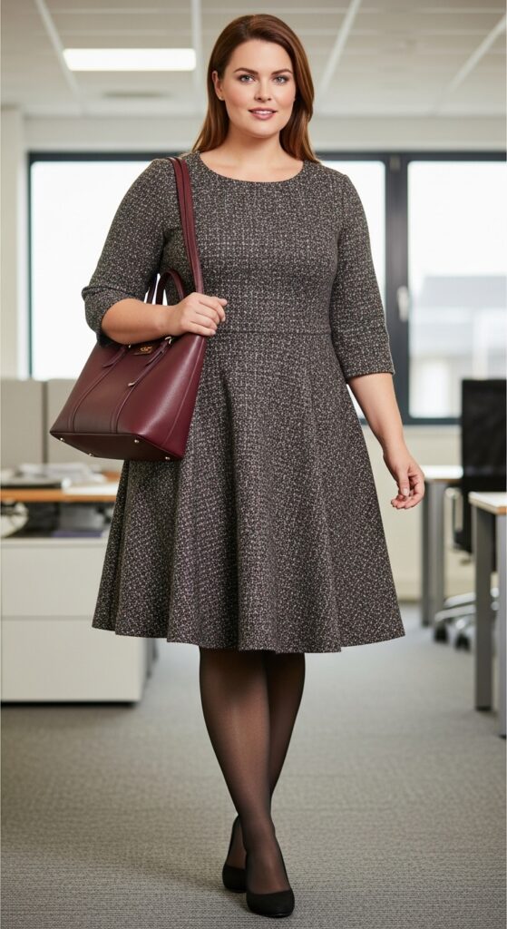12 Plus Size Fall Office Outfits That Blend Confidence & Professionalism 5 Tweed Fit & Flare Dress