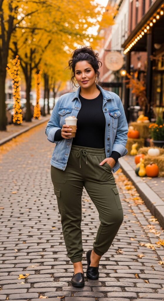 15 Plus Size Cozy Fall Outfits Curvy Women Will Love 6 Utility Joggers & a Fitted Top