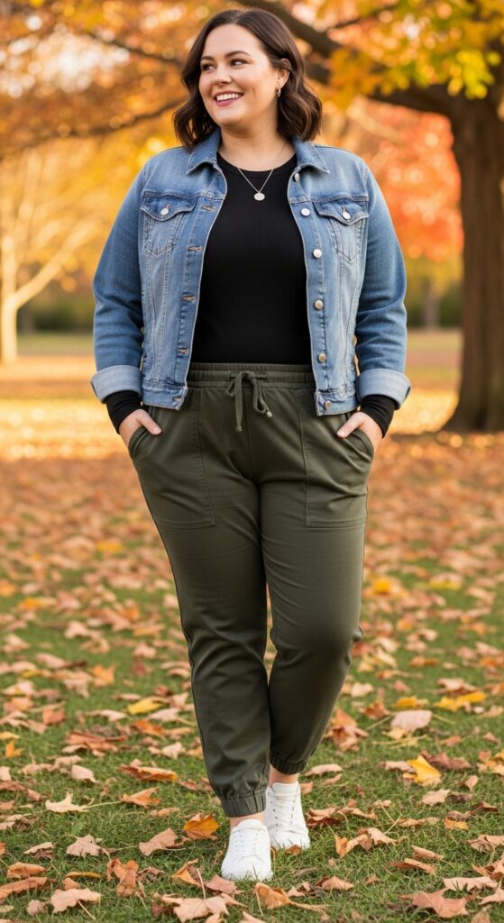 14 Plus Size Comfy Fall Outfits That Are Big on Style 6 Utility Joggers & a Fitted Top