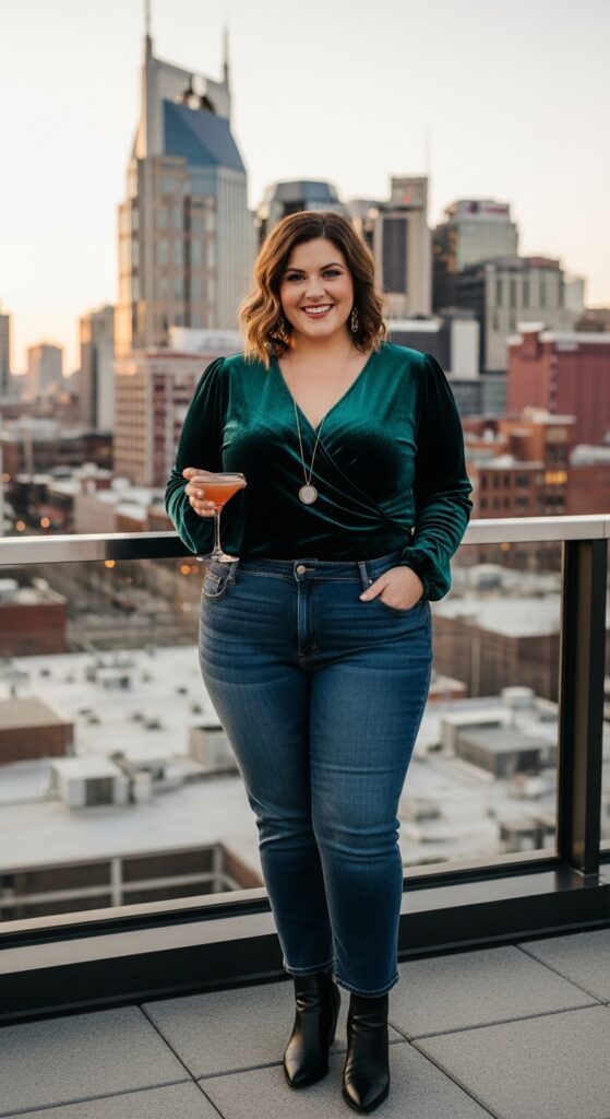 14 Plus Size Fall Nashville Outfits for an Unforgettable Trip 16 Velvet Top & Trousers
