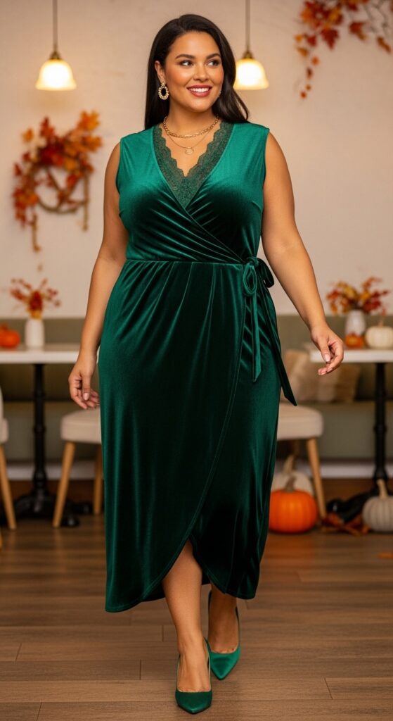 15 Plus Size Fall Dress Outfits That Celebrate Every Curve 7 Velvet Wrap Dress