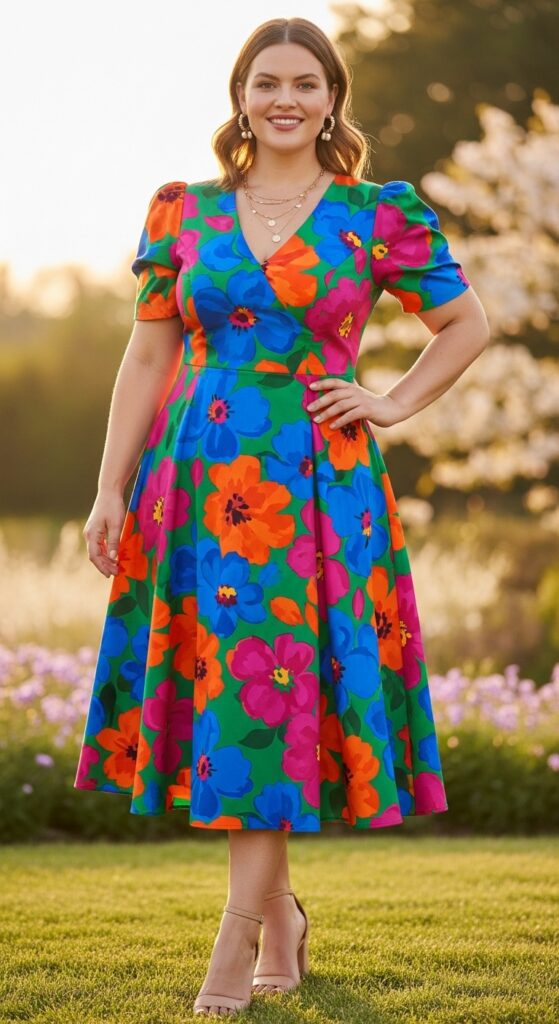 14 Stunning Plus Size Summer Wedding Guest Dress Ideas for Curvy Women 14 Vibrant Midi Dress