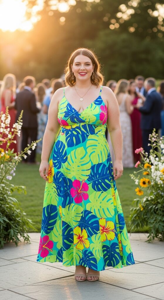 10 Gorgeous Plus Size September Wedding Guest Dresses for Curvy Women 10 Vibrant Neon Maxi Dress
