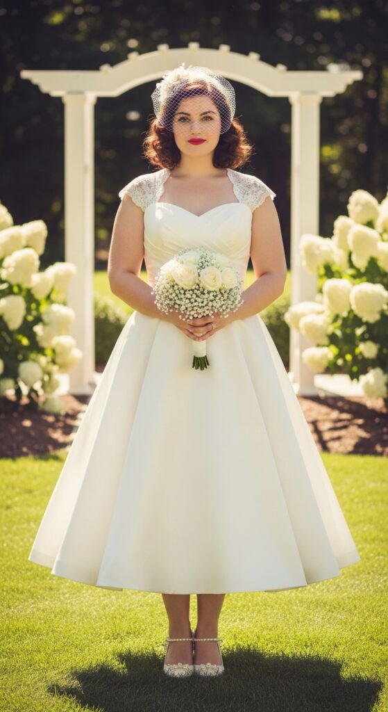 10 Stunning Plus Size Vintage Wedding Dresses for Curvy Brides 3 Vintage A-Line Tea-Length Dress