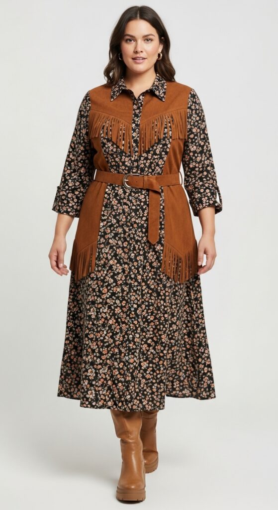 14 Plus Size Fall Western Outfits That Curvy Women Love 22 Western-Inspired Midi Dress