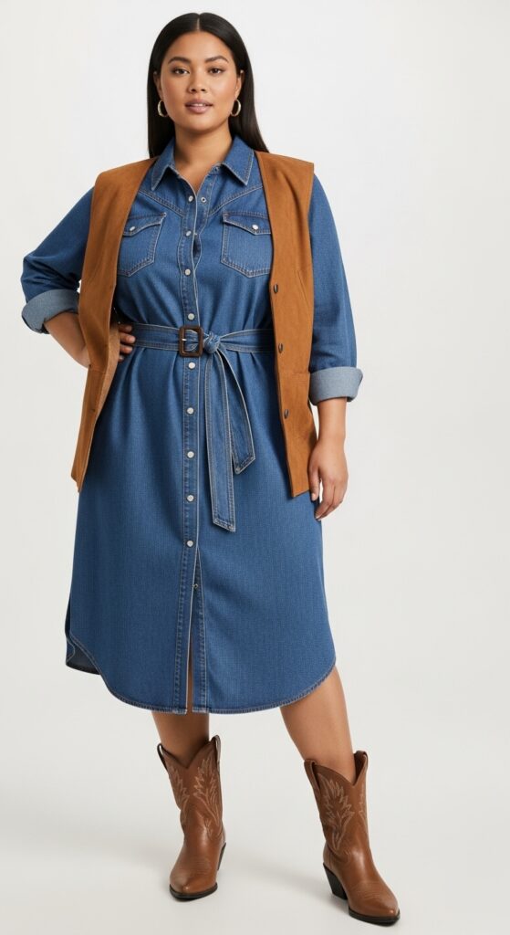 14 Plus Size Fall Western Outfits That Curvy Women Love 25 Western-Style Shirt Dress