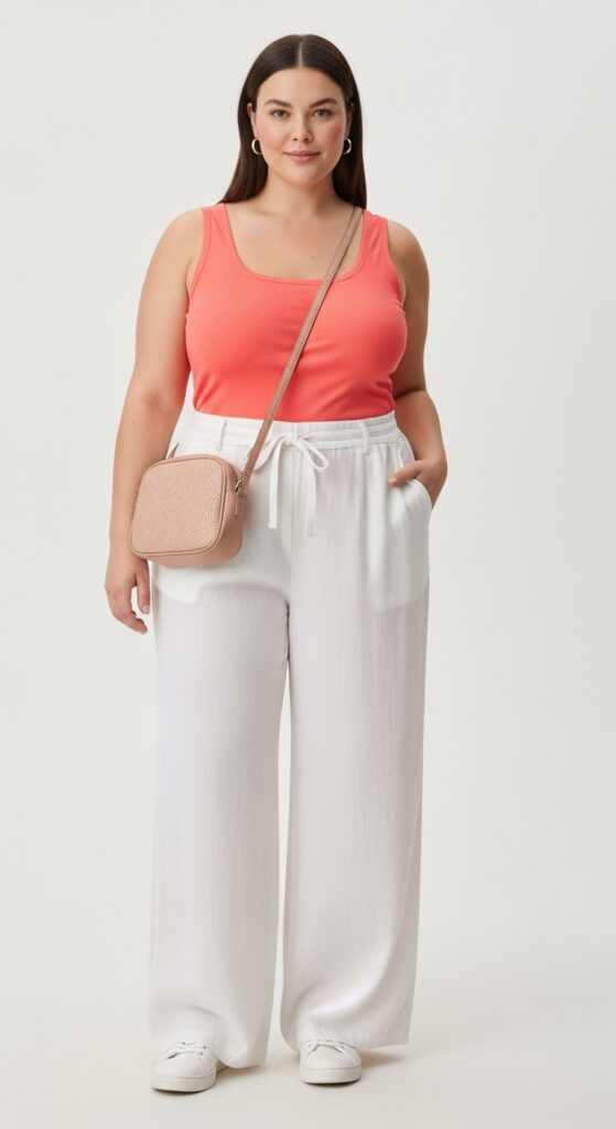 10 Fabulous Plus Size Summer Vacation Outfits for Curvy Women 5 Wide-Leg Linen Pants and Tank Top