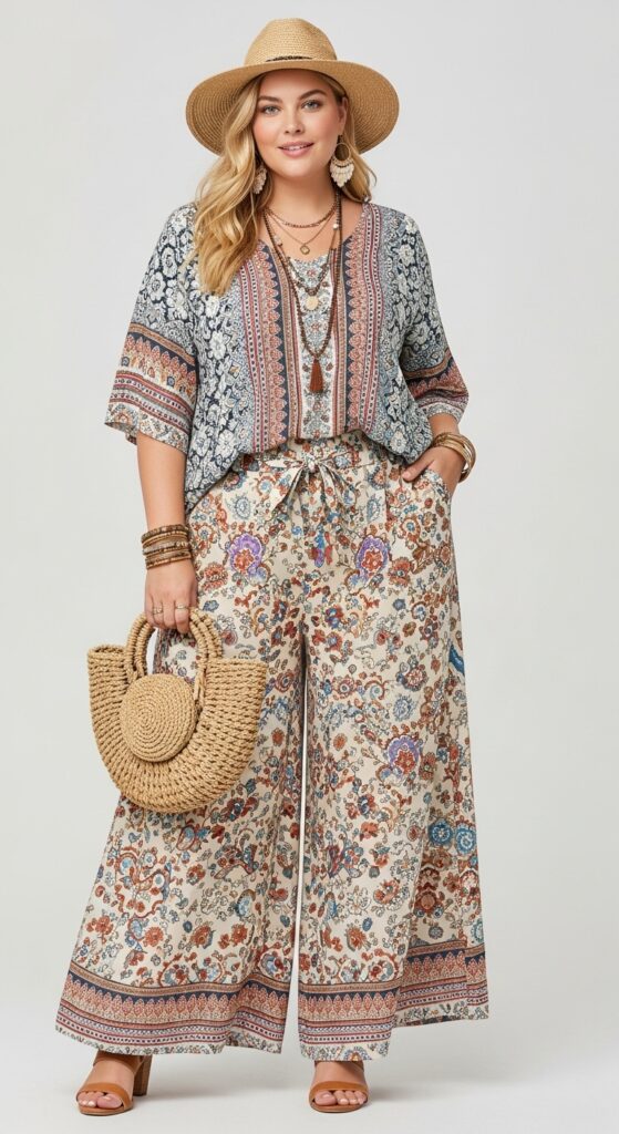 15 Stunning Plus Size Summer Party Outfits for Curvy Women You’ll Love 14 Wide-Leg Pants & Boho Top Breezy and Beautiful