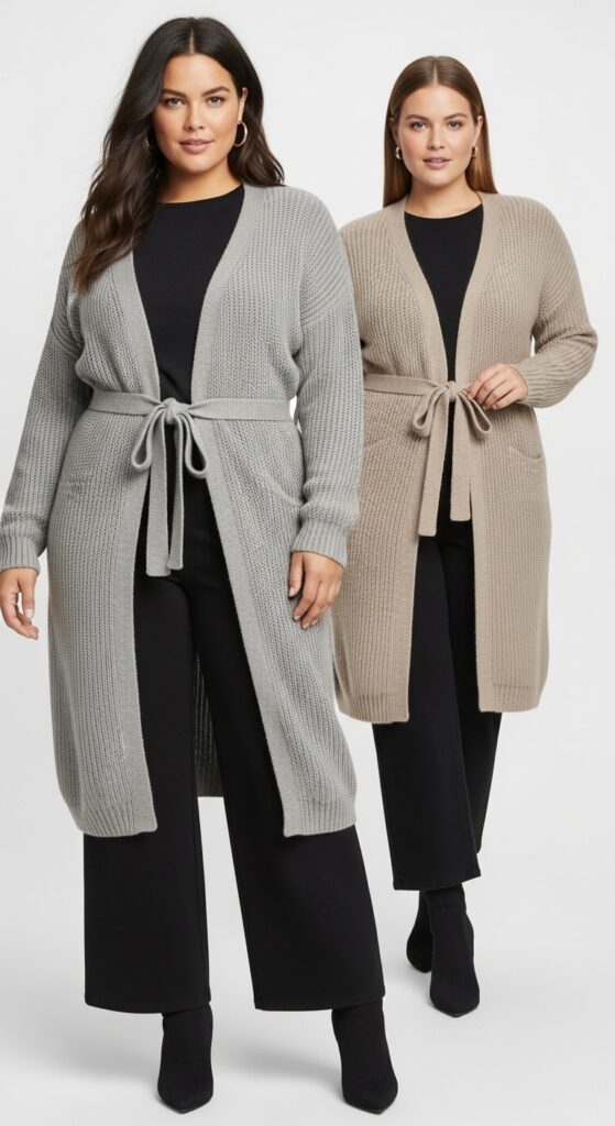 14 Chic and Cozy Plus Size Fall and Winter Outfits Every Curvy Woman Will Love 7 Wide-Leg Pants and Longline Cardigan
