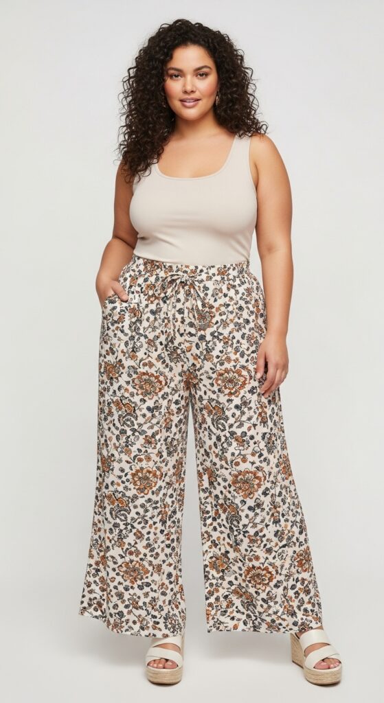 12 Plus Size Hot Summer Outfits Curvy Women Will Love 8 Wide-Legged Pants & Fitted Tank Breezy and Comfortable