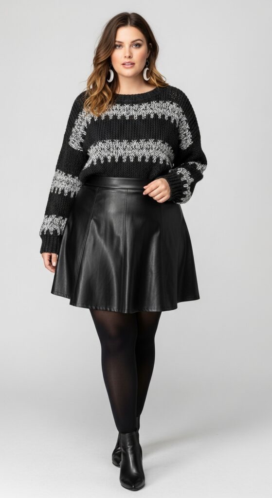 14 Plus Size Witchy Fall Outfits That Curvy Women Love 13 Witchy Leather Skirt and Sweater