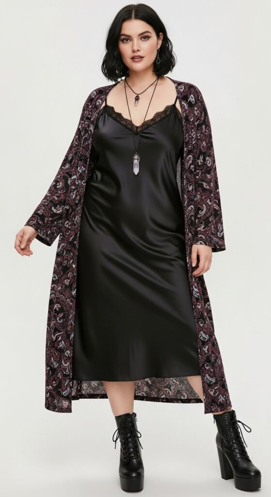 14 Plus Size Witchy Fall Outfits That Curvy Women Love 9 Witchy Slip Dress and Cardigan