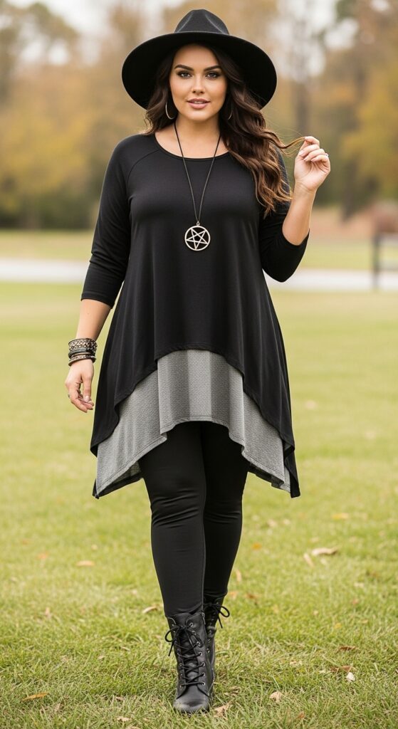 14 Plus Size Witchy Fall Outfits That Curvy Women Love 5 Witchy Tunic and High-Waisted Leggings