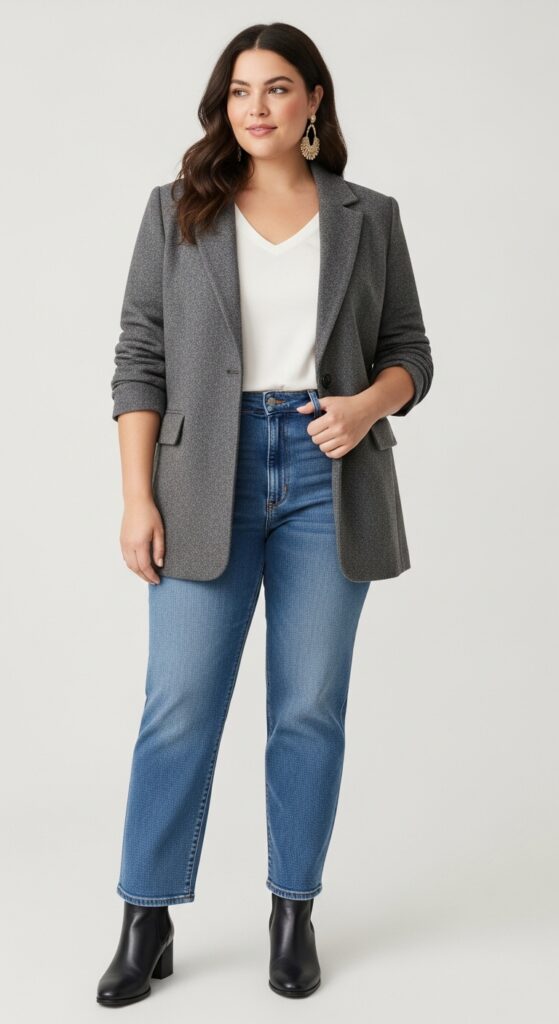 12 Plus Size Fall Professional Outfits Curvy Women Love 25 Wool Blazer and Straight-Leg Jeans