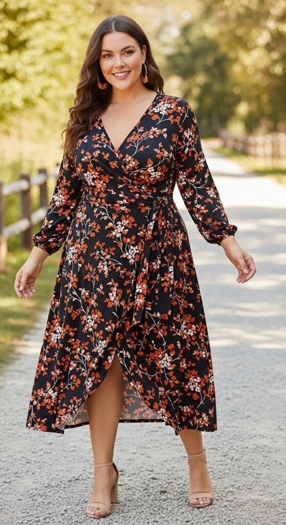 15 Plus Size Fall Winery Outfits for an Unforgettable Autumn Day 5 Wrap Dress Classic