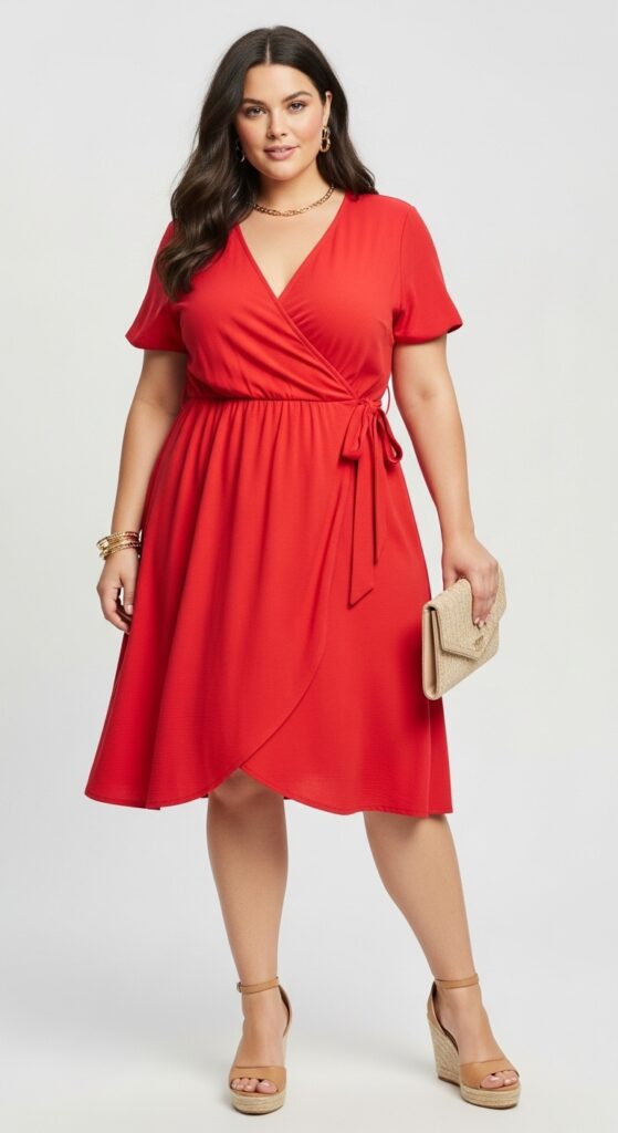 15 Plus Size Summer Mom Outfits Curvy Moms Will Love 6 Wrap Dress in Fruity Red