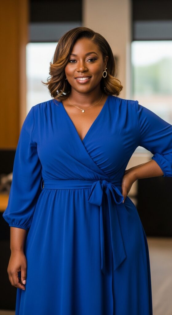 14 Plus Size Fall Outfits Celebrating Black Women’s Style Magic 13 Wrap Dress in Royal Blue