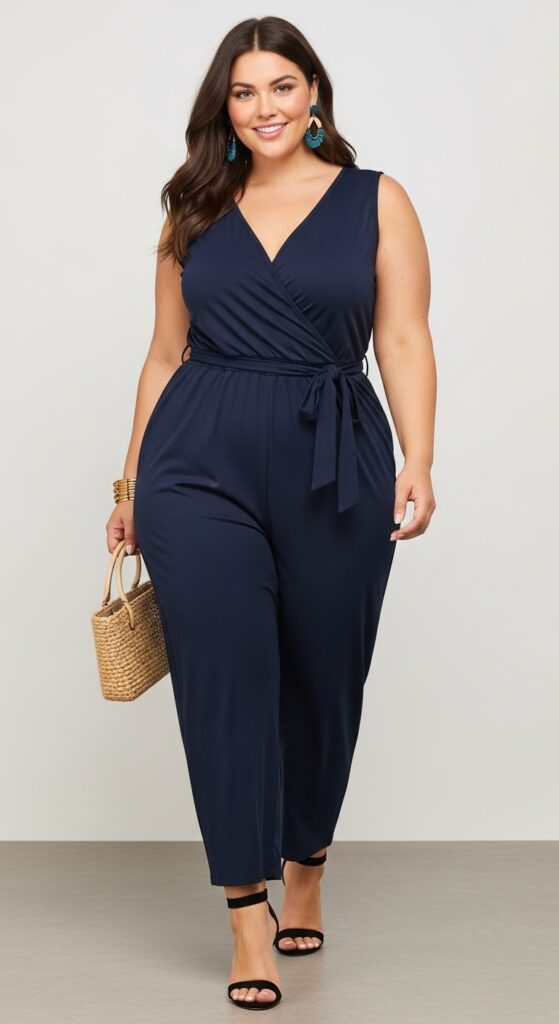10 Fabulous Plus Size Summer Vacation Outfits for Curvy Women 6 Wrap Jumpsuit