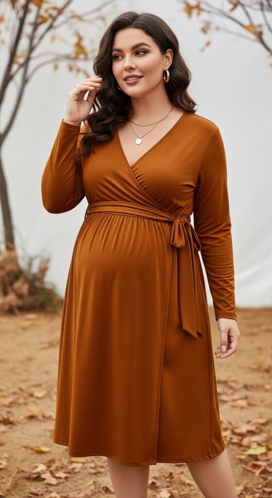 15 Plus Size Fall Maternity Outfits Curvy Women Will Love 5 Wrap-Style Maternity Dress