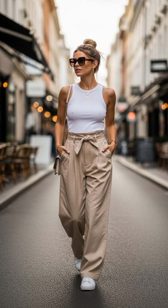 12 Fresh Baggy Pants Outfits for Comfort and Style 4 Baggy Pants with Fitted Tank and Sneakers