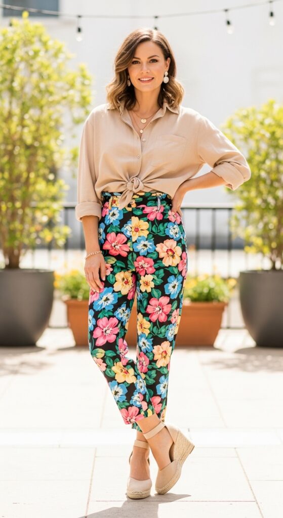 Beige Shirt with Printed Pants