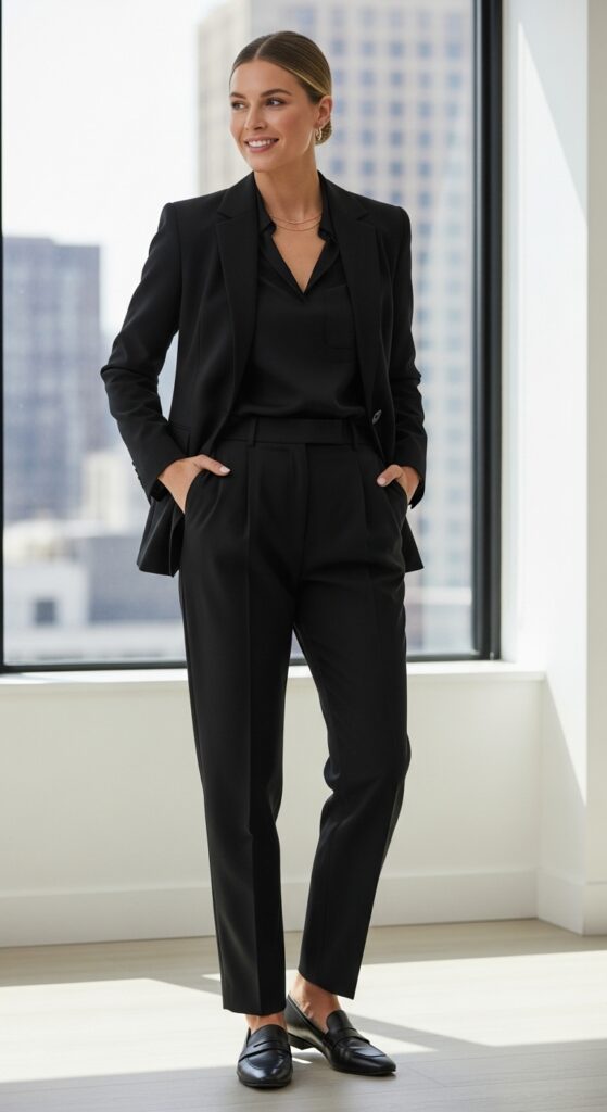 Black Blazer and Pants with Loafers
