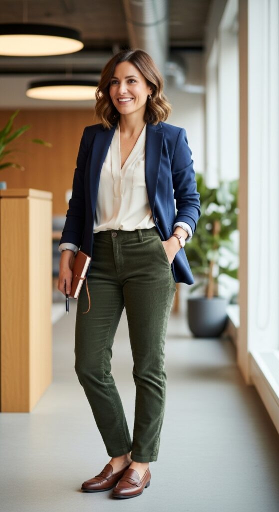 Blazer and Blouse with Corduroy Pants