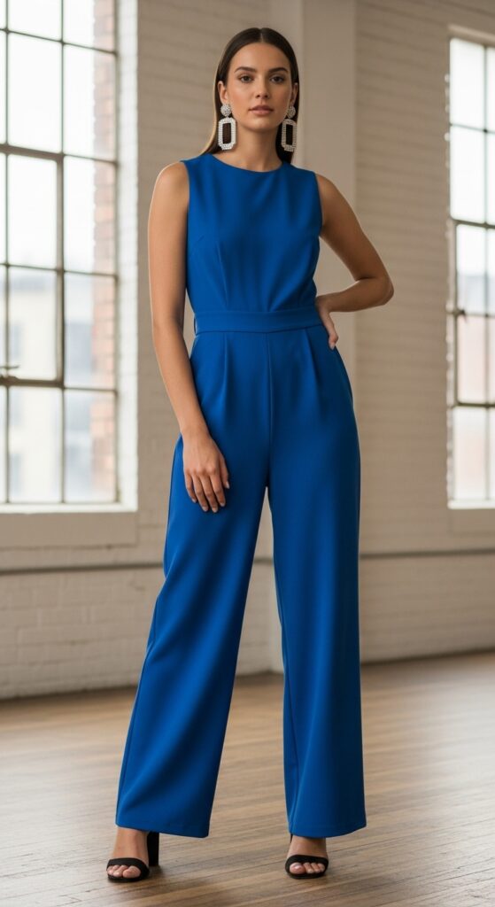 Blue Jumpsuit with Earrings