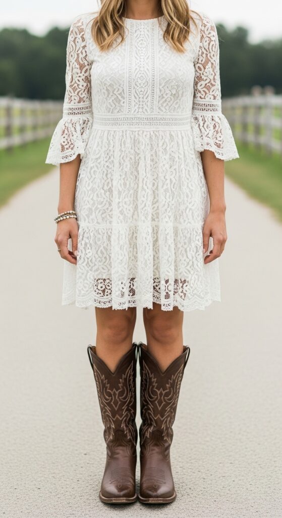 Bohemian Lace Dress with Cowboy Boots