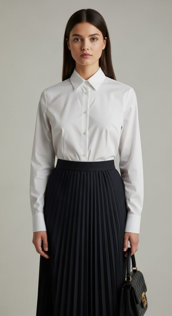 Button-Up Shirt & Pleated Skirt
