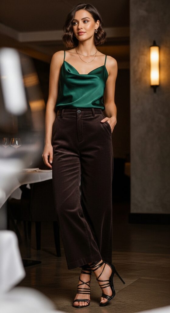 Camisole and Corduroy Pants with Heels